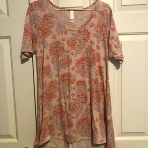 LuLaRoe "Perfect" tee Size: Medium color: pink w/ pale blue, red/pink details.